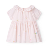 Kortærmet baby kjole med fint blomster broderi korte ærmer og krave