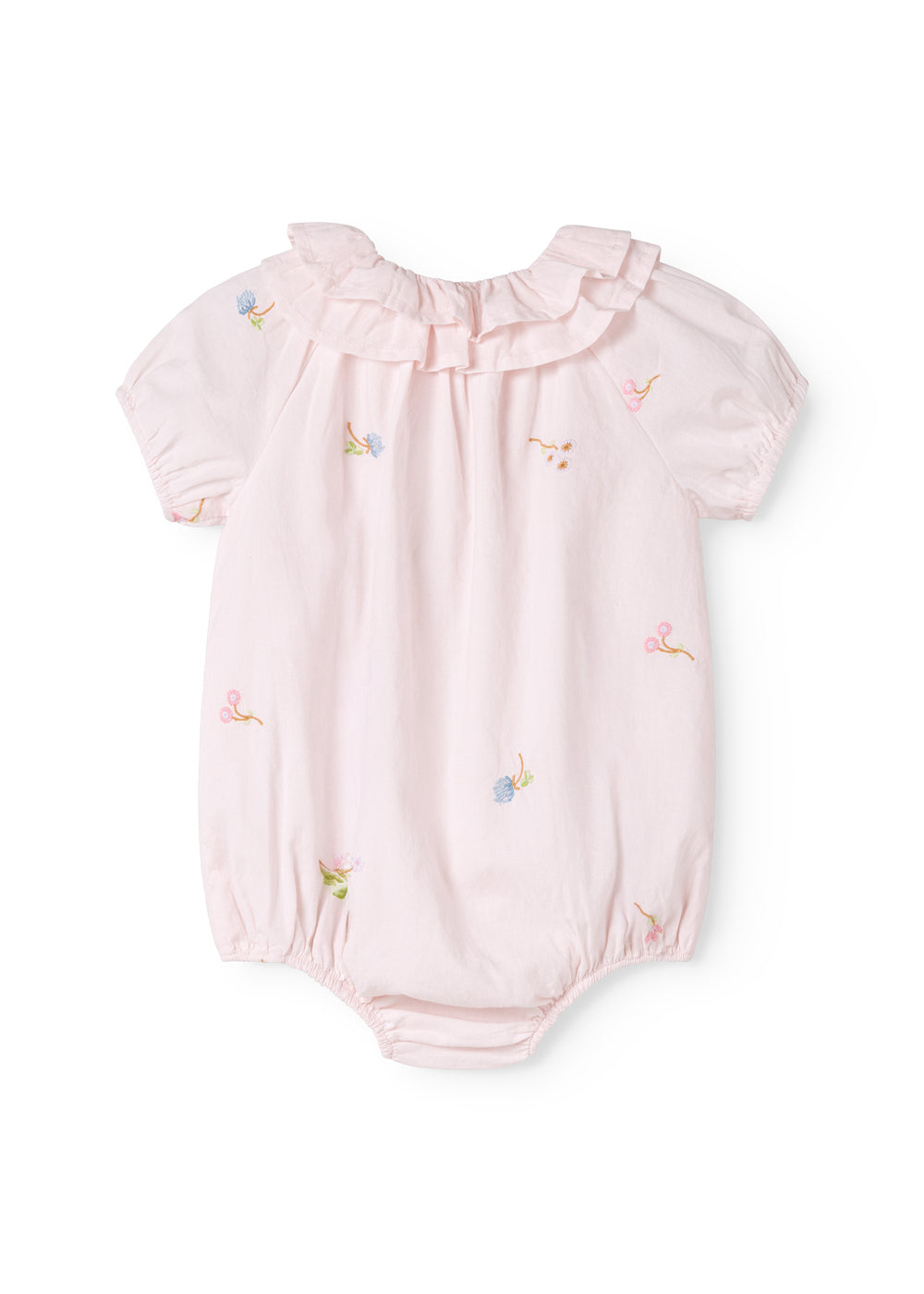 Baby heldragt med blomster broderi, korte ærmer og flæsekrave