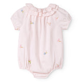 Baby heldragt med blomster broderi, korte ærmer og flæsekrave