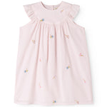 Red dress with small embroidery and puffed sleeves for children.