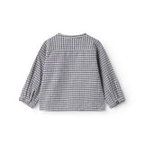 Langærmet ternet baby skjorte med kinakrave og knaplukning foran