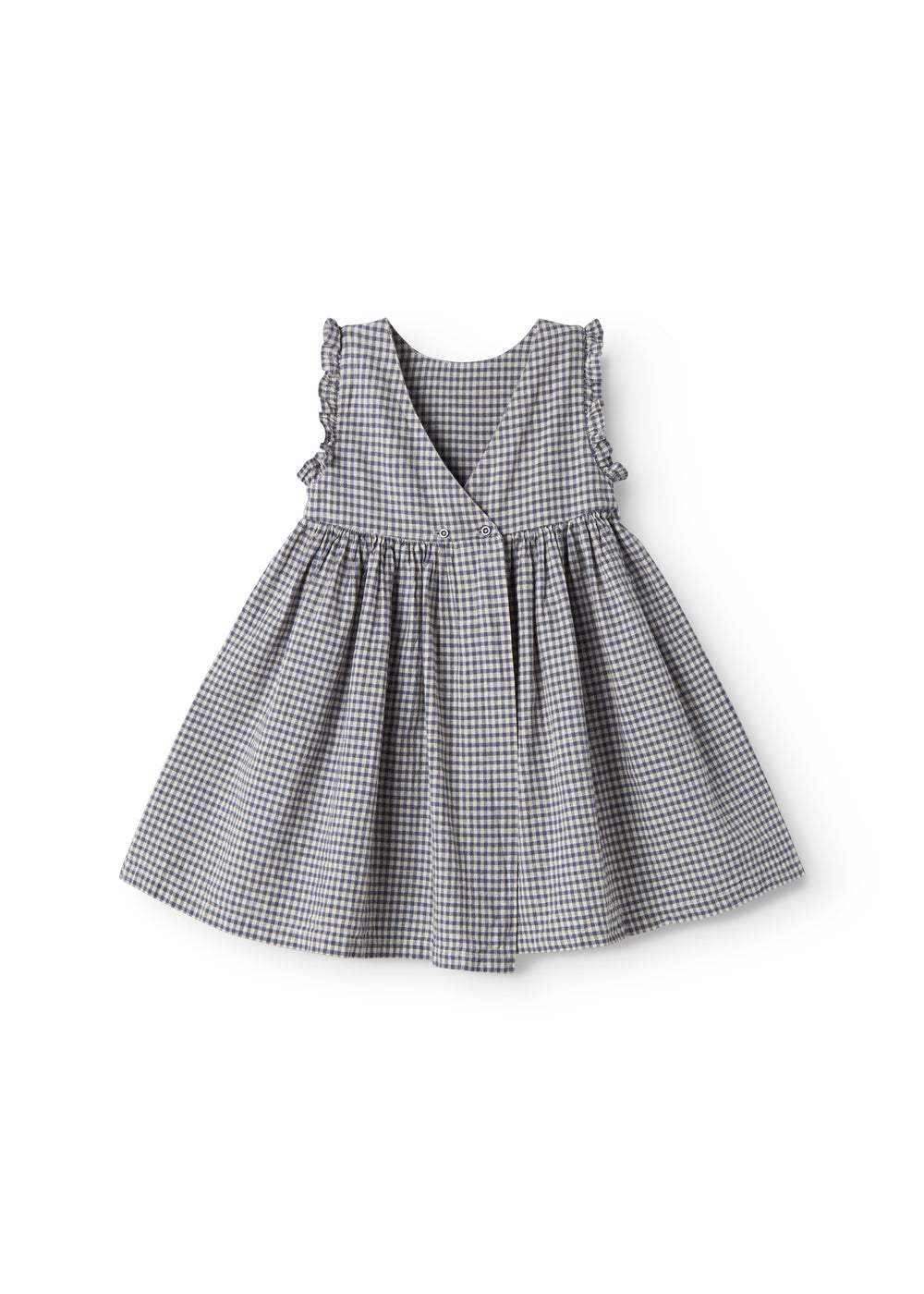 Sort og hvid ternet stropkjole til børn med  flæser på skuldrestropperne