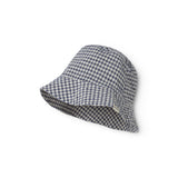 Internet-safe and white bobble hat for children.