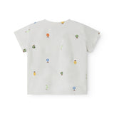 Lys baby-T-shirt med broderede frugter og knapper