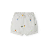Lyse babyshorts med broderede frugter og elastisk talje
