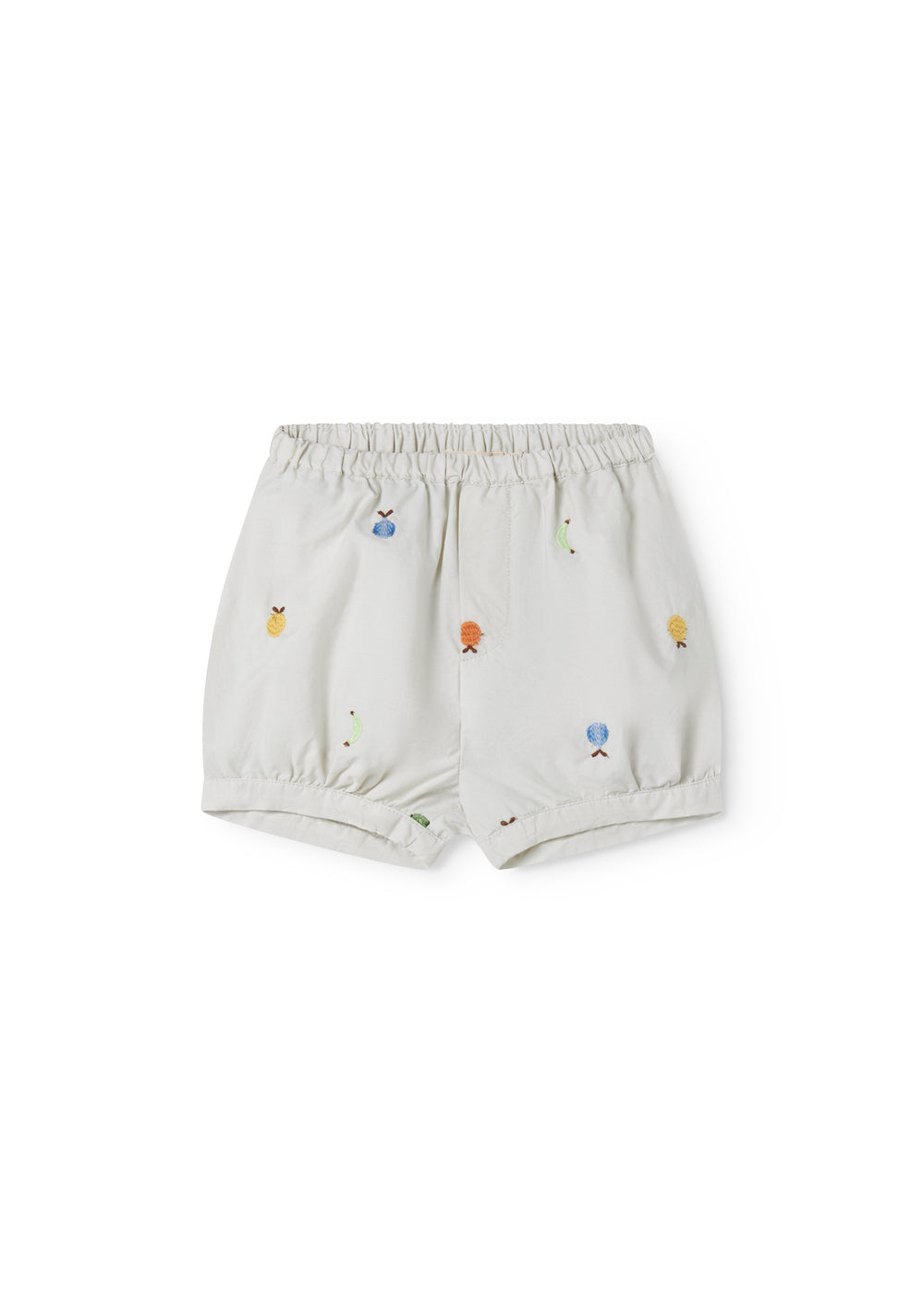 Lyse babyshorts with embroidered fruits and elastic waist.