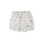 Lyse babyshorts with embroidered fruits and elastic waist.