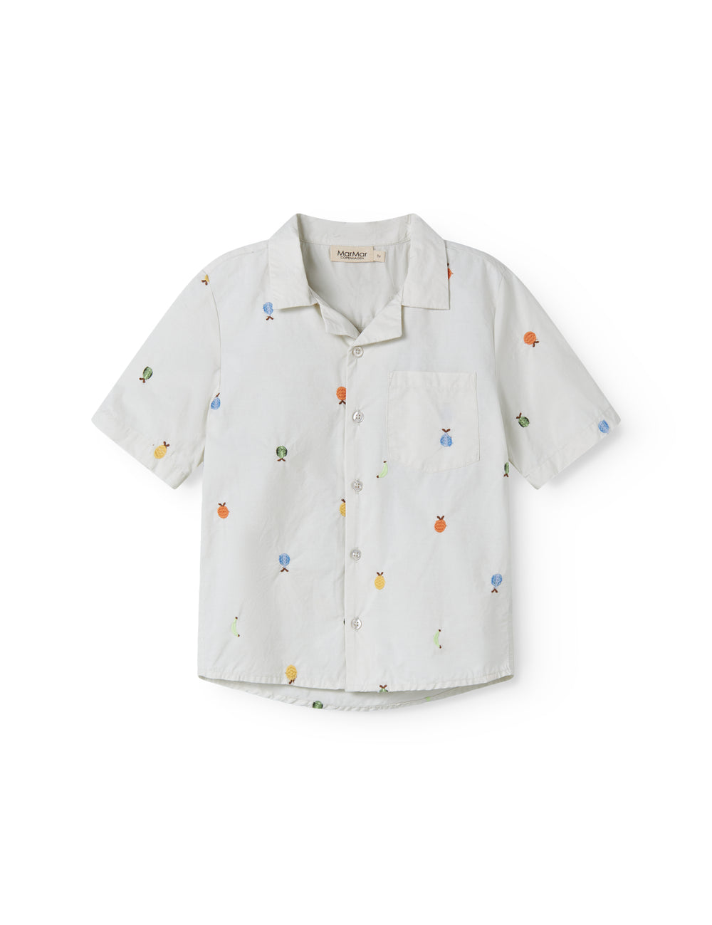 Lys skjorte til barn med broderede frugter