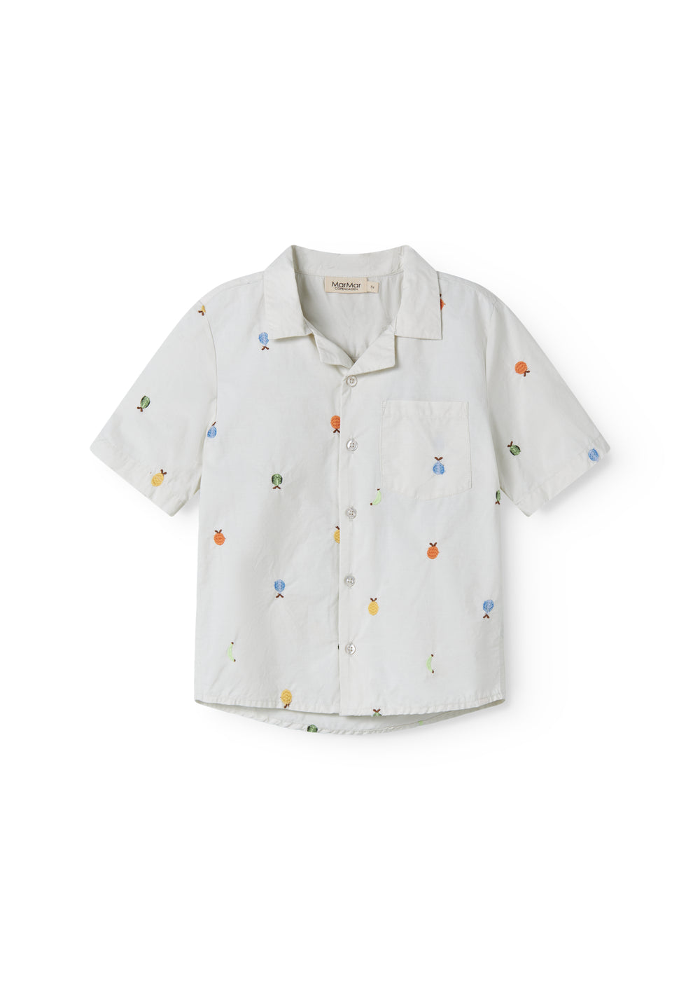 Lys skjorte til barn med broderede frugter