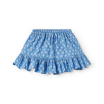 Blå børnenederdel med små blomster og flæsekant