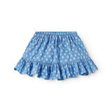 Blå børnenederdel med små blomster og flæsekant