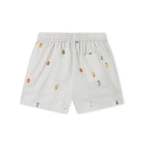 Lyse børneshorts med broderede frugter og elastisk talje
