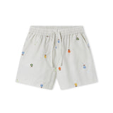 Lys children's shorts with embroidered fruits and elastic waist.