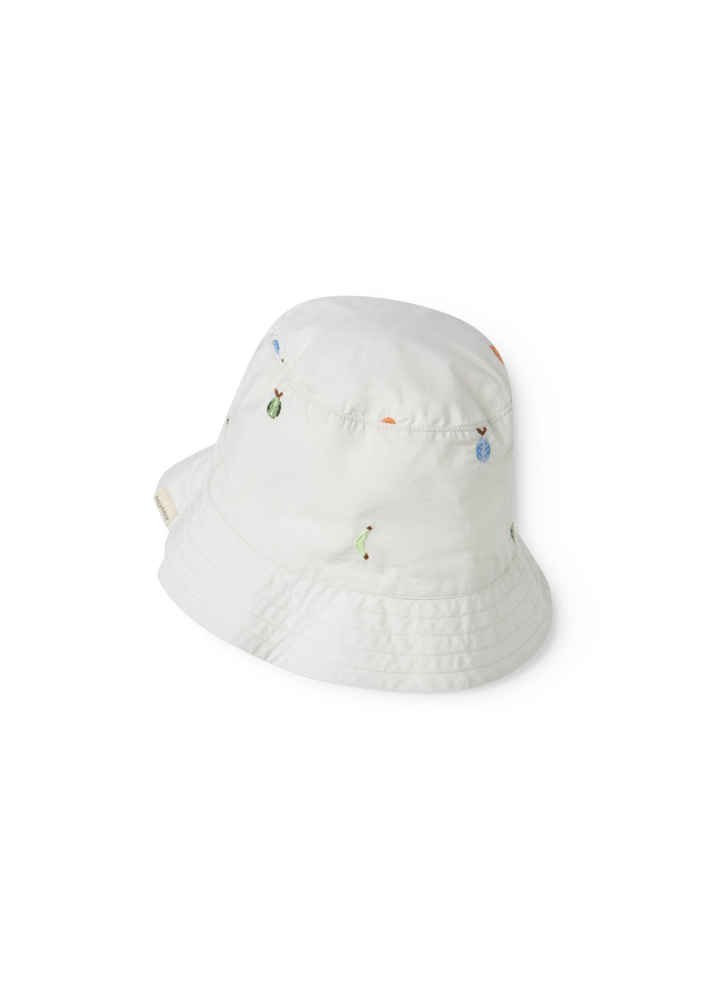 Lys bøllehat til barn med broderede frugter