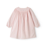 Lyserød børnekjole med lange ærmer og rynket hals