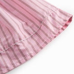 Red short-sleeved baby dress with fine stripes and picot edges.