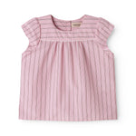 Red t-shirt with fine stripes and a front panel for baby