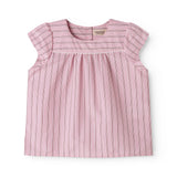 Red t-shirt with fine stripes and a front panel for baby