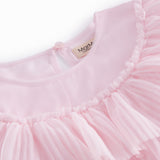 Lyserød langærmet kjole til børn i plisseret tyl med flere lag