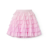 Lyserød nederdel til børn i let, plisseret tyl med flere lag