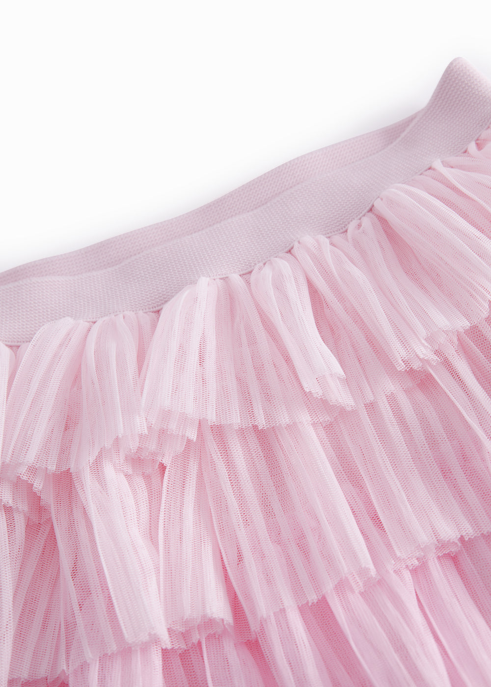 Lyserød nederdel til børn i let, plisseret tyl med flere lag