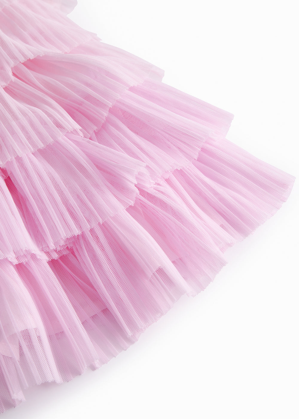 Lyserød nederdel til børn i let, plisseret tyl med flere lag