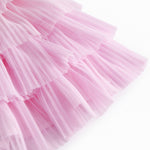 Lyserød nederdel til børn i let, plisseret tyl med flere lag