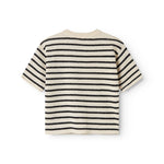 Strik t-shirt til børn med striber, korte ærmer og rund hals