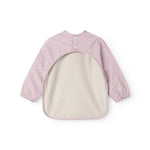 Langærmet spiseforklæde med lyserøde striber og lomme til børn