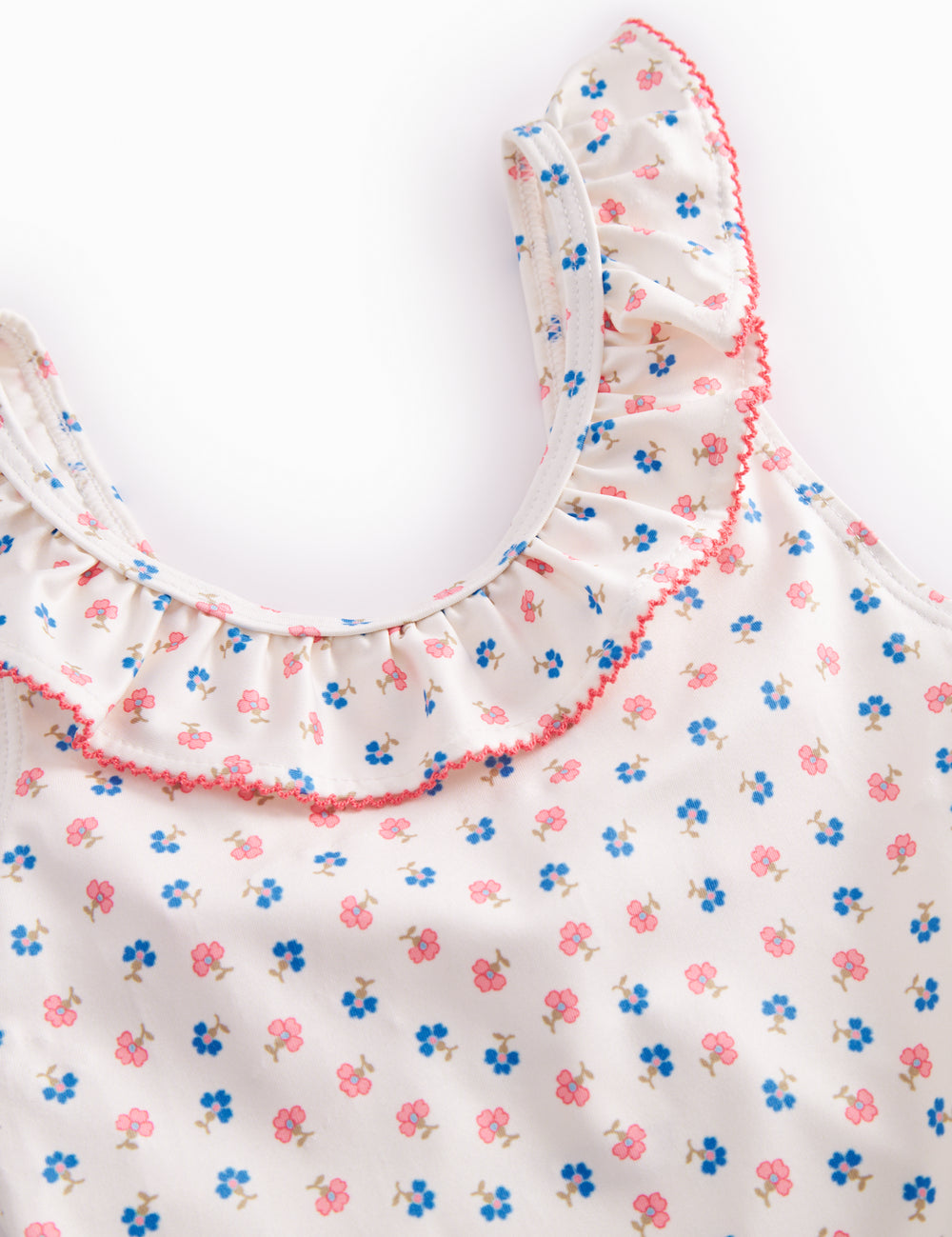 Badedragt til børn med blomstret mønster  og flæser