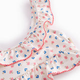 Bikini til børn med blomstermønster og flæser