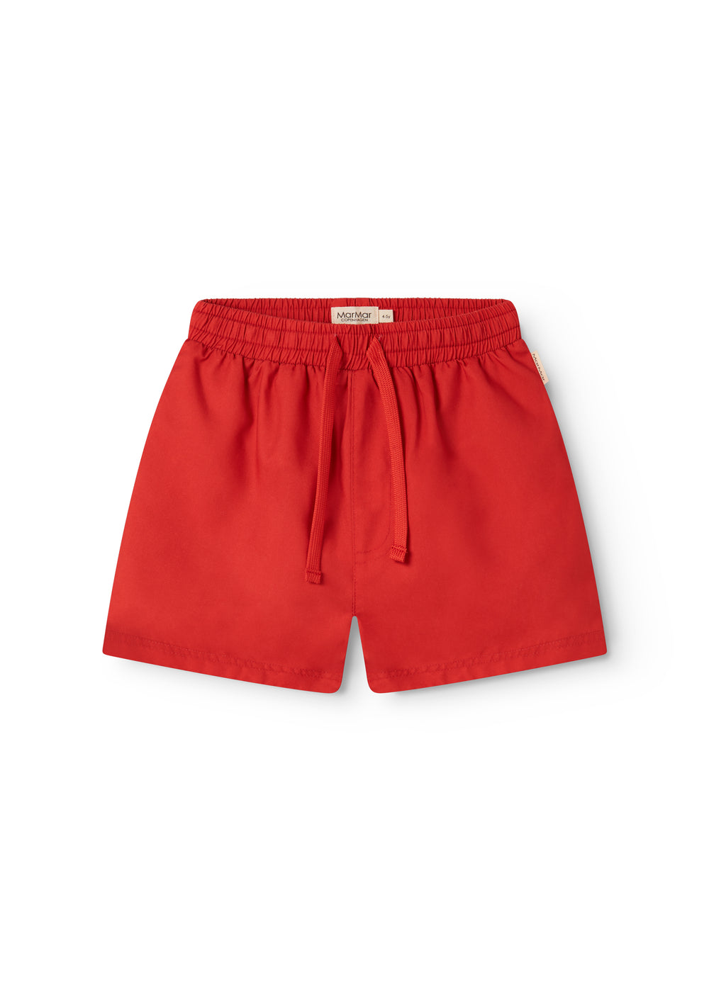 Red swim trunks for children with drawstring