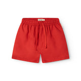 Red swim trunks for children with drawstring