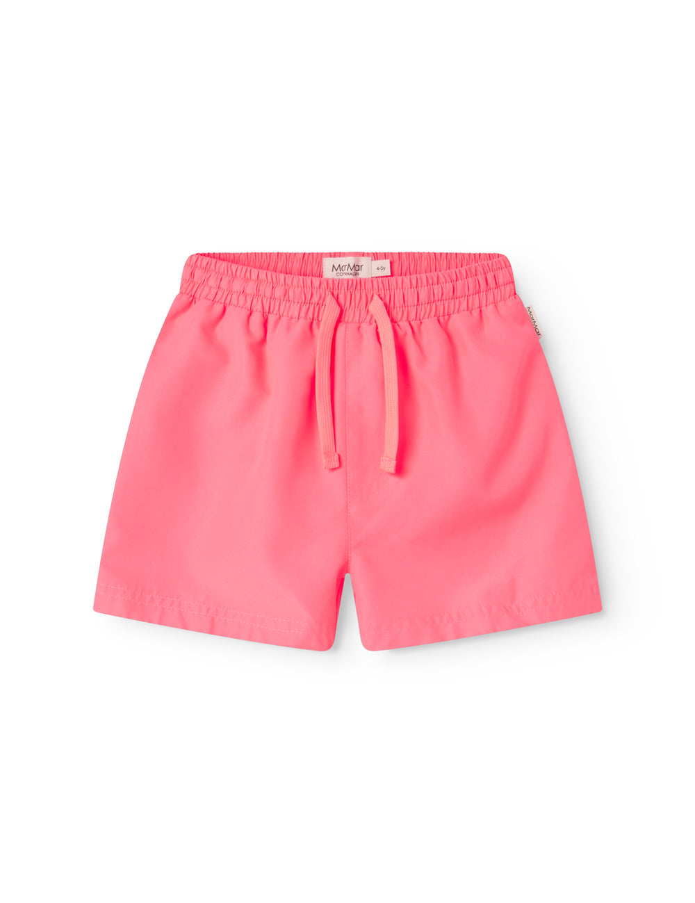 Neon pink badeshorts for children with a drawstring.