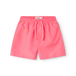 Neon pink badeshorts for children with a drawstring.