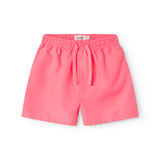 Neon pink badeshorts for children with a drawstring.