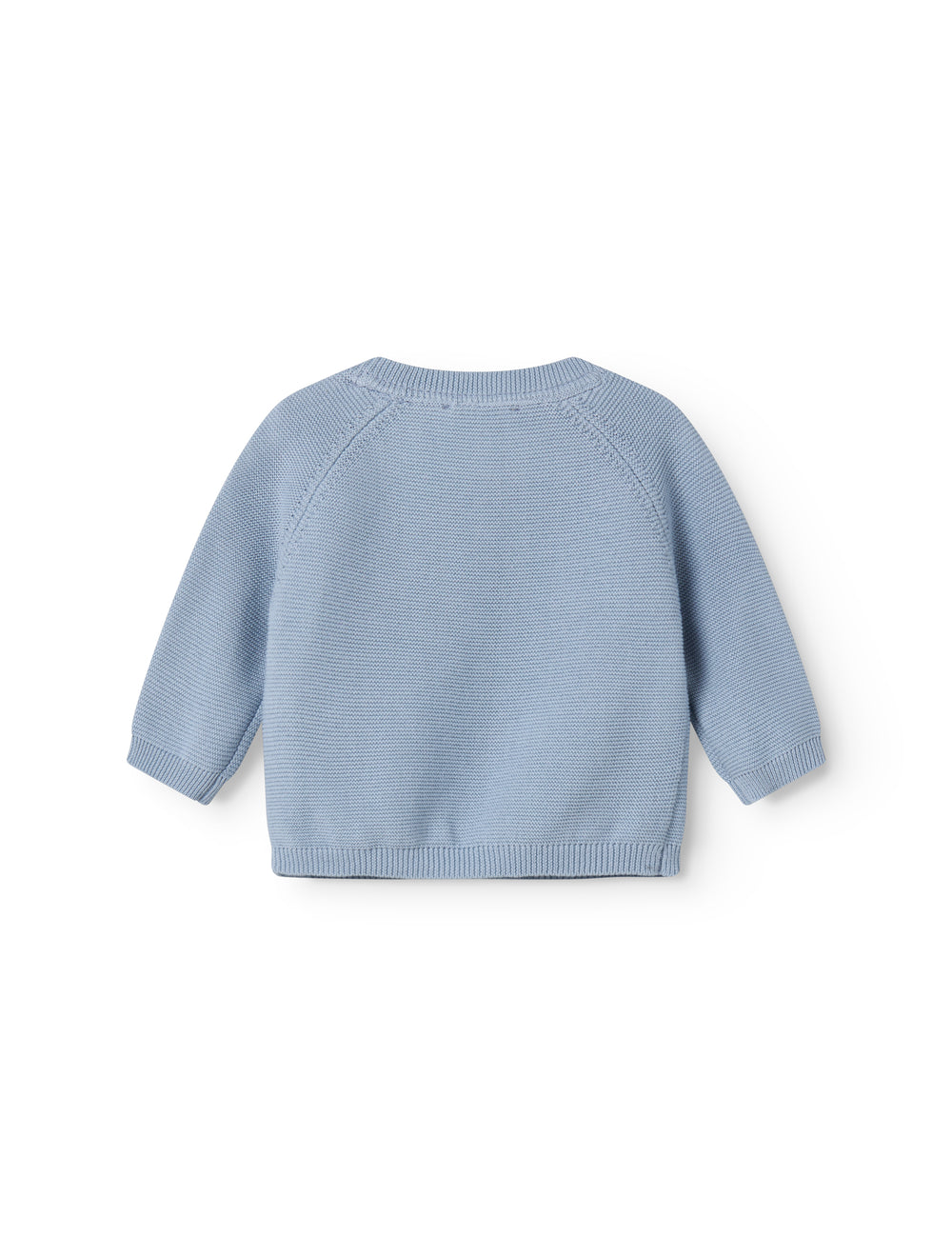 Blå strikket babybluse med knaplukning