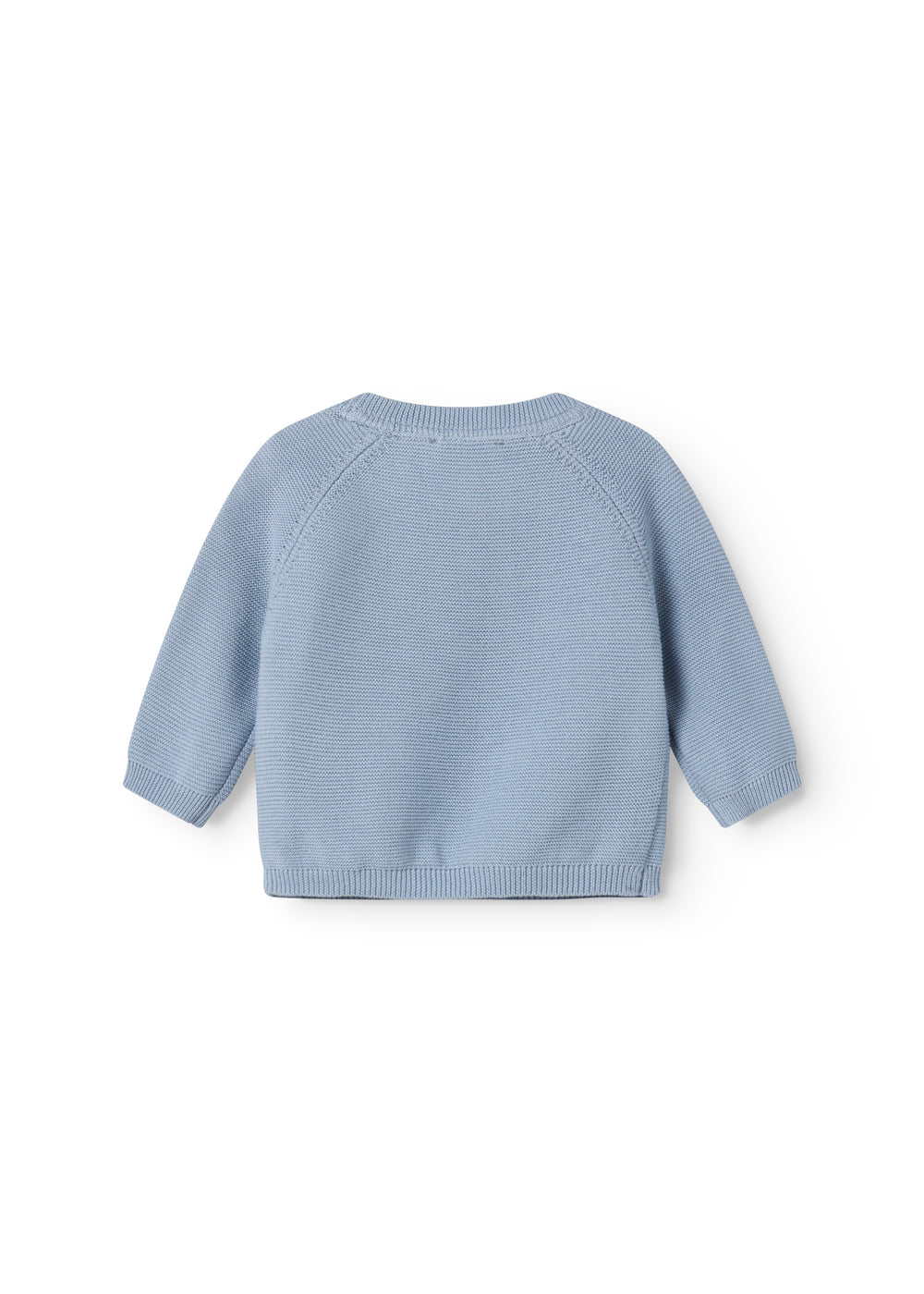 Blå strikket babybluse med knaplukning