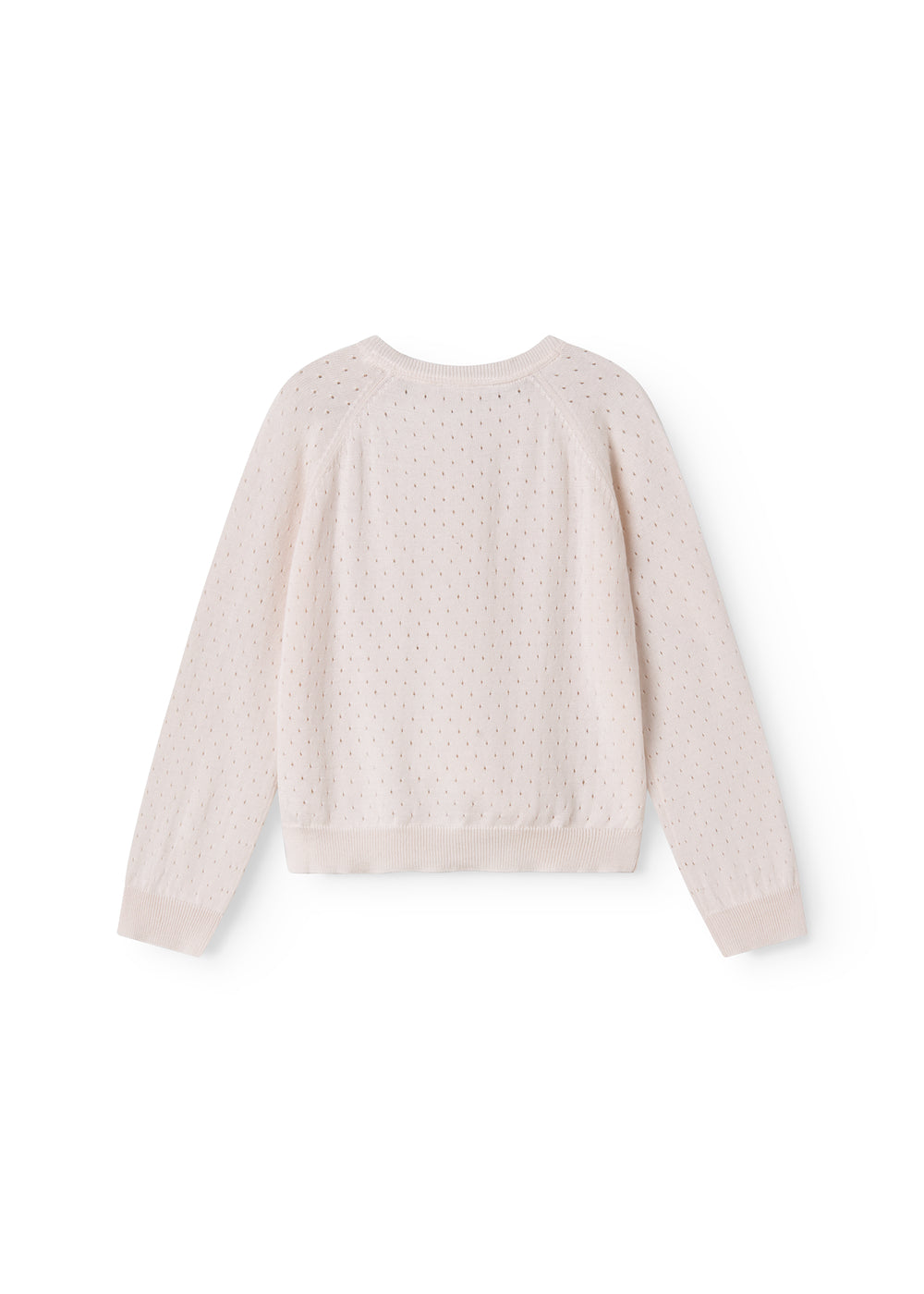 Strik cardigan til børn med fint hulmønster og knaplukning