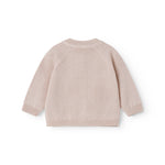 Lyserød strik cardigan til baby, med fint hulmønster og knaplukning