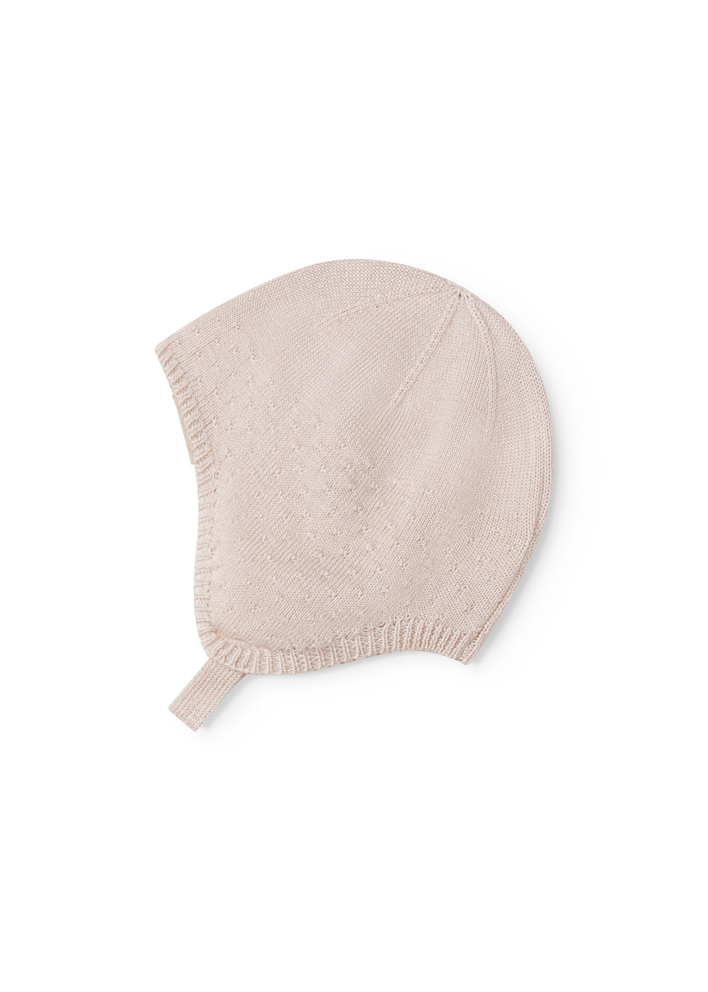 Strikket babyhjelm i lyserød med knaplukning