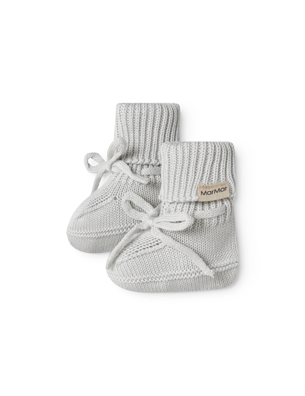 Strikkede babyfutter i grønt med ribkant og bindebånd