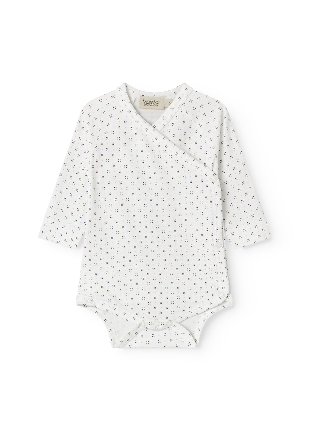 White baby bodysuit with fine pattern