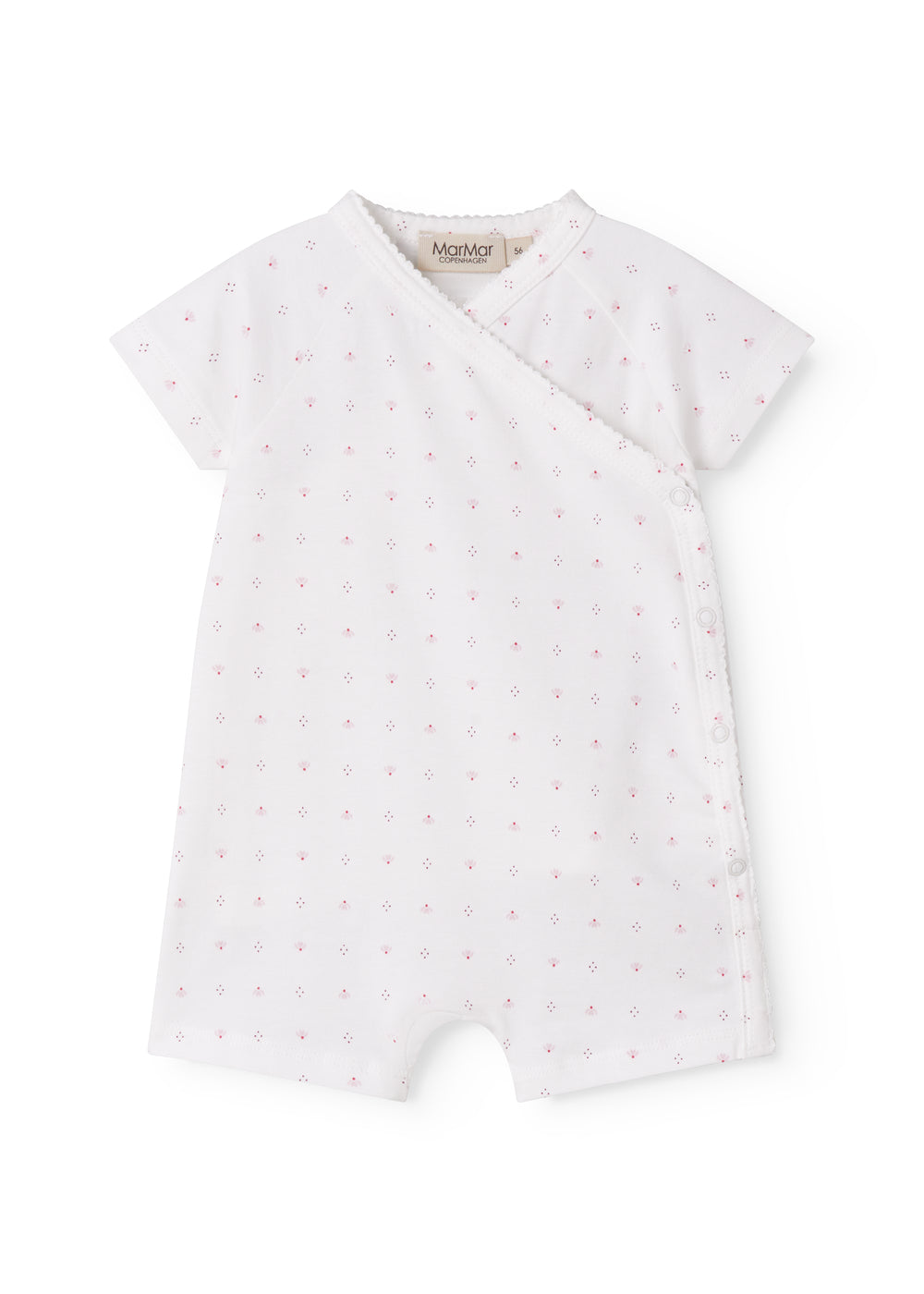 White baby romper without legs with fine floral pattern
