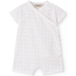 White baby romper without legs with fine floral pattern