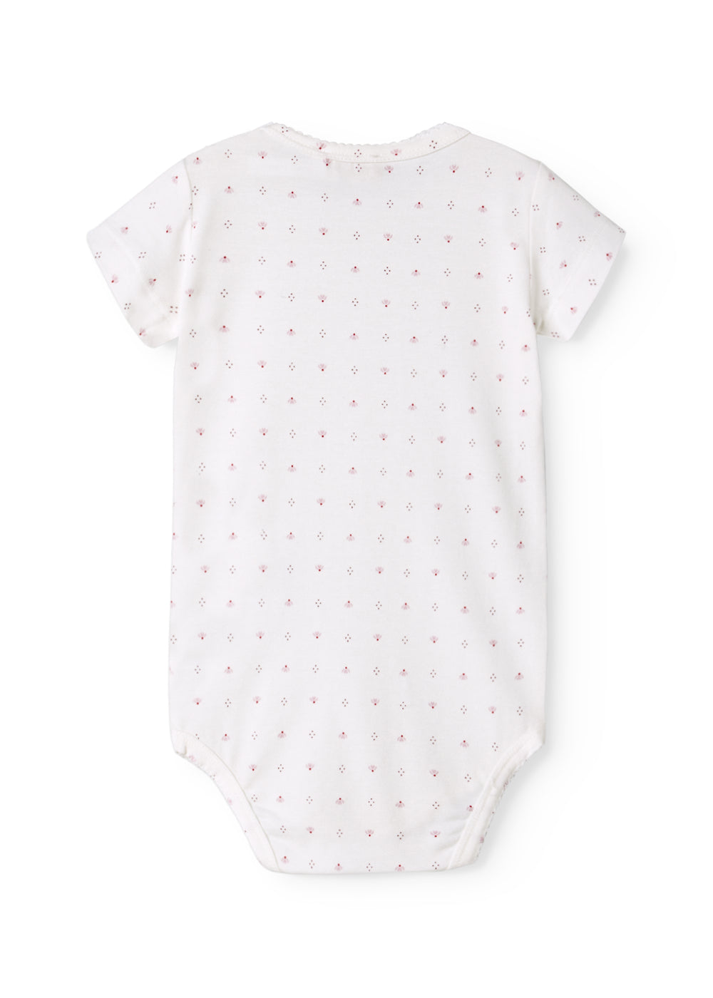 Hvid kortærmet baby bodystocking med små blomster