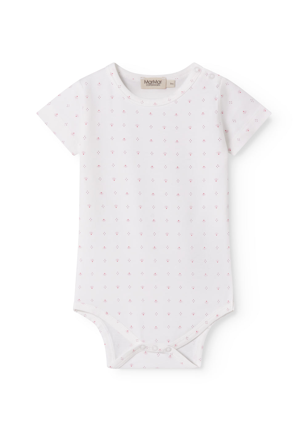 White short-sleeved baby bodysuit with small flowers