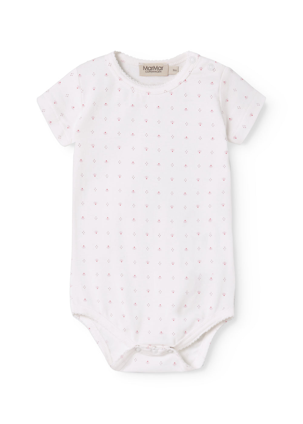 Hvid kortærmet baby bodystocking med små blomster