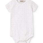 Hvid kortærmet baby bodystocking med små blomster