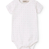 Hvid kortærmet baby bodystocking med små blomster
